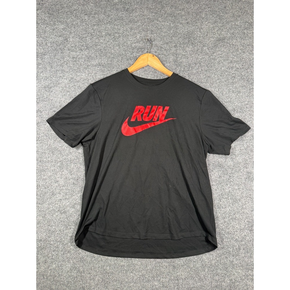 Nike Dri-FIT Running Sports T-Shirt Mens Medium Black RUN Graphic Swoosh Logo